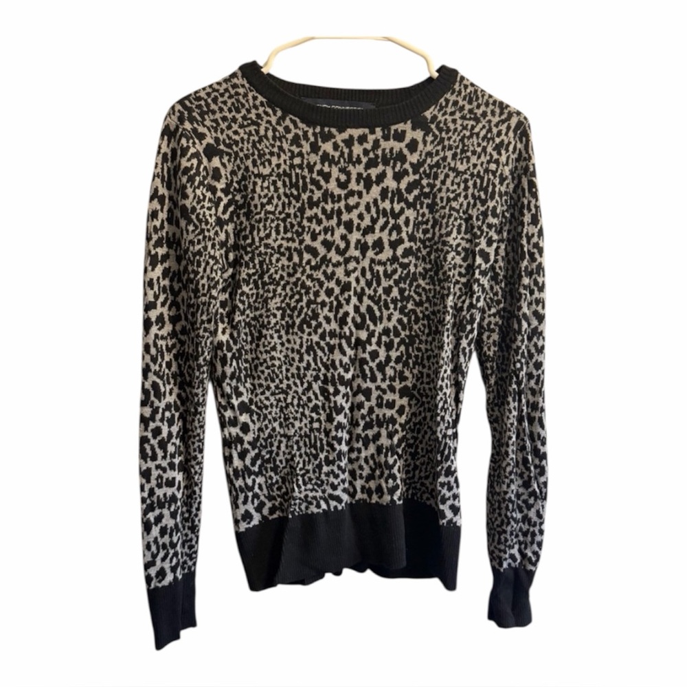 French Connection Black and Gray Animal Print Sweater Small